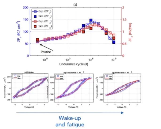 These graphs show the complex cycling behavior of polycrystalline (anti-)ferro such as wake-up, fatigue, and imprint.