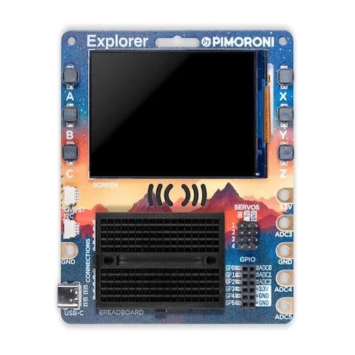 The Pimoroni Explorer Kit packs a ton of functionality in a single board, allowing users to learn without outgrowing their starter device. 